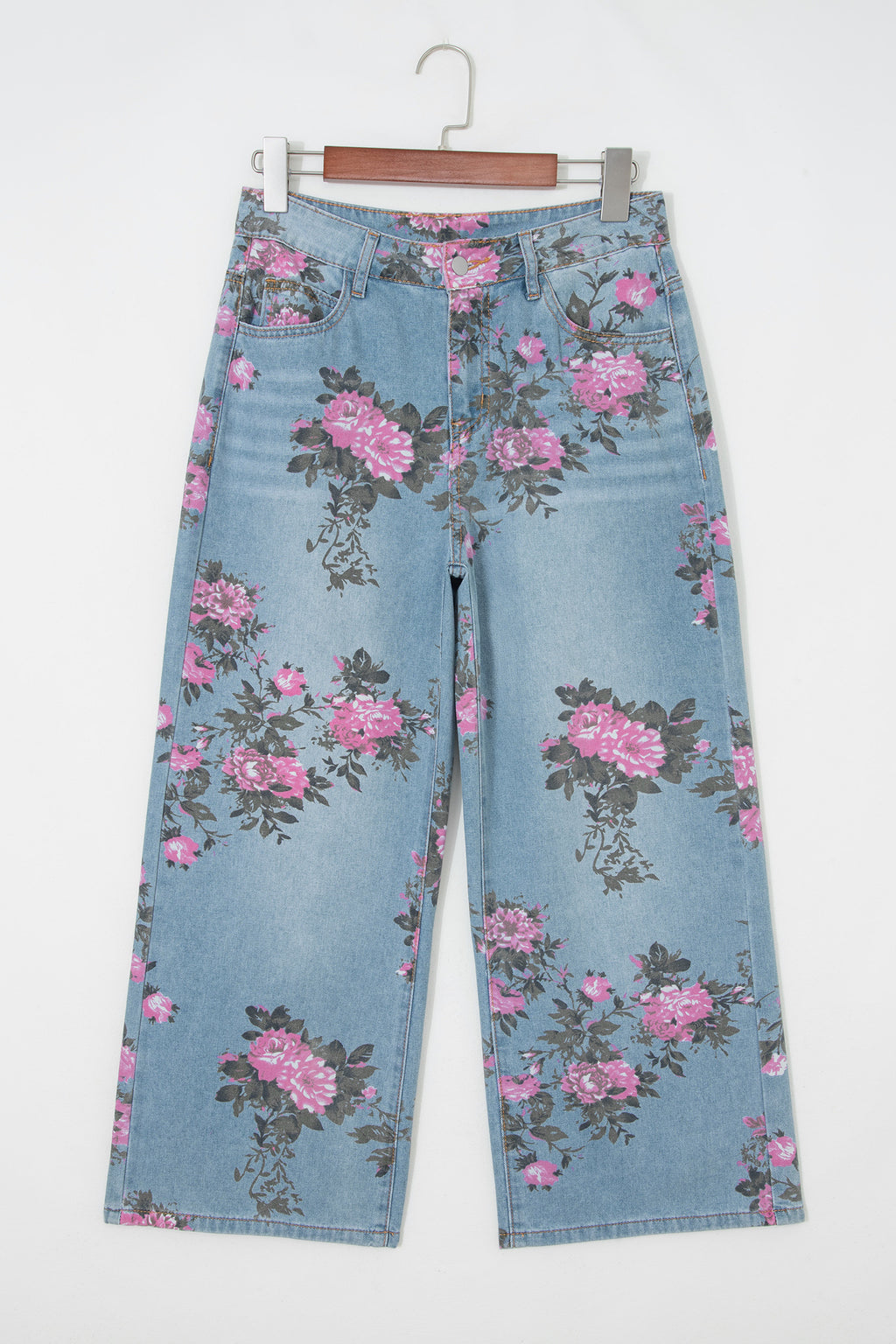 Sky Blue Garden Floral Print Bootcut Jeans