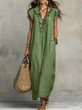 Full Size Ruffled V-Neck Cap Sleeve Maxi Dress Plus Size