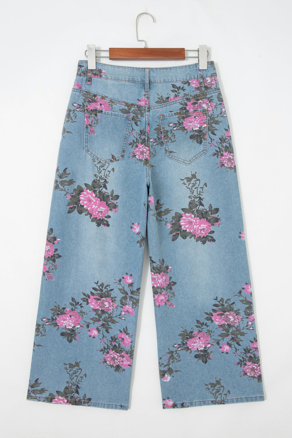 Sky Blue Garden Floral Print Bootcut Jeans