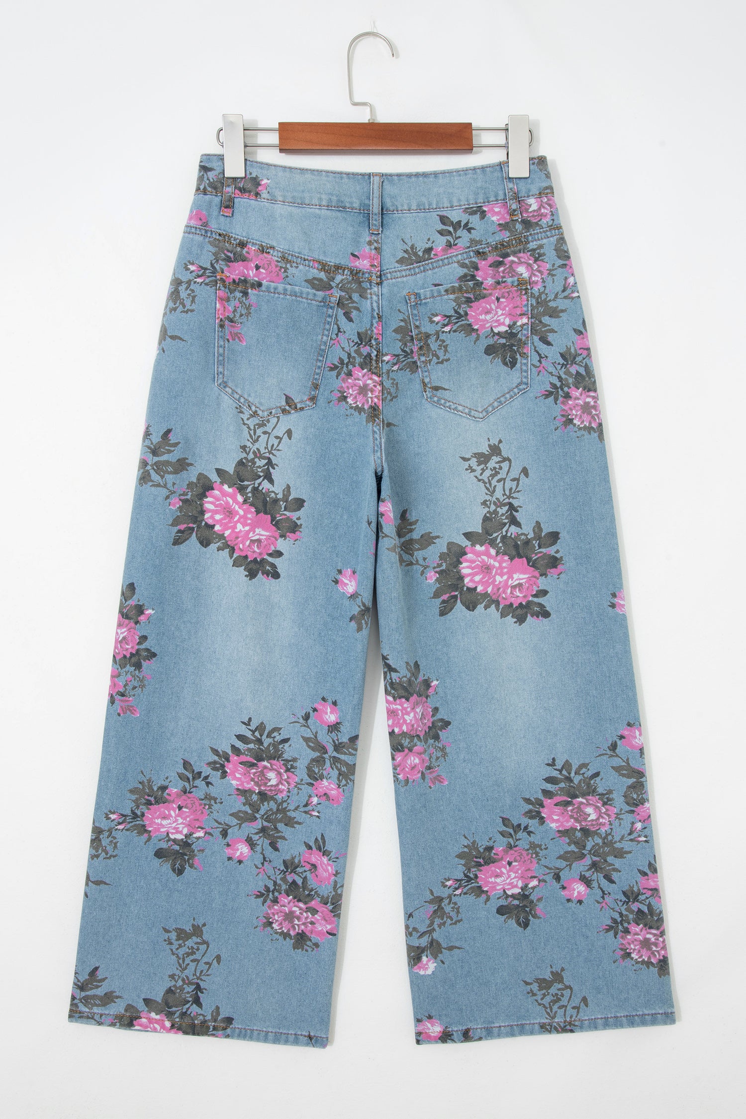Sky Blue Garden Floral Print Bootcut Jeans